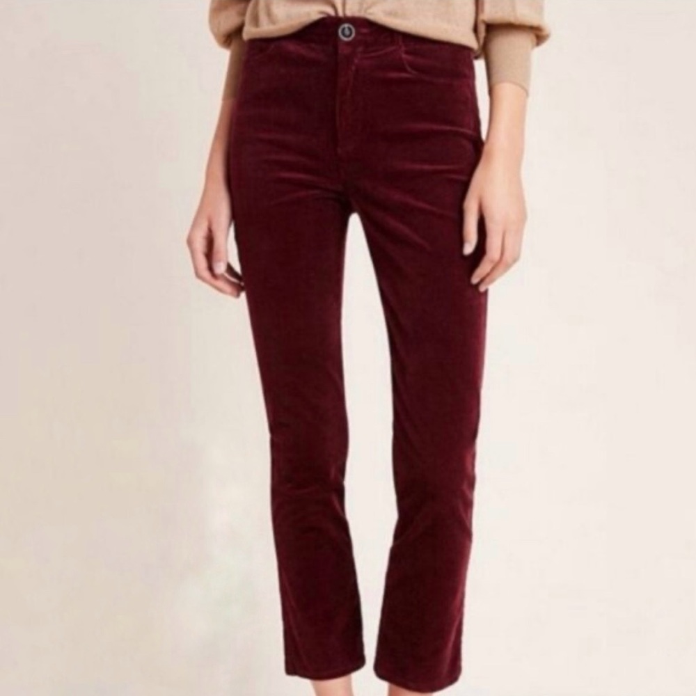 PAIGE Hoxton Ankle Burgundy Red Velvet Corduroy Pants